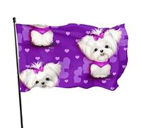 Drapeaux De Jardin Chiot Au Cœur Violet Bannière De Drapeaux Lavable Couleurs Vives Bannière À Œillets, Pour Les Défilés, Jardin, Balcon, 90x150cm