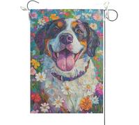 Drapeaux De Jardin Chiot Saint-Bernard Drôle À L'Aquarelle Avec Une Fleur Drapeaus Décoratif Résistant Bannières Extérieure Imperméabiliser Bannière Jardins Pour Festivals Défilé 30X45CM