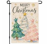 Drapeaux De Jardin Christmas Pastel Green White Pink Tree Trio With Snowflakes Résiste Aux Intempéries Bannière Extérieure Toutes Les Saisons Treer Drapeau Pour Ferme Patio Jardinage S