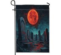 Drapeaux de jardin cimétaires effrayants 30,5 x 45,7 cm double face pour extérieur, cimetière effrayant, lunes, étoiles, avant cour, petits drapeaux de maison, drapeaux d'horreur en toile de jute pour