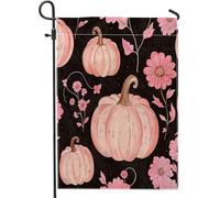 Drapeaux de jardin citrouille d'automne aquarelle pêche 30,5 x 45,7 cm pour extérieur, fleurs esthétiques d'automne, drapeaux verticaux standard en lin pour maison, drapeaux rétro amusants pour jardin