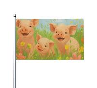 Drapeaux De Jardin Cochons De Ferme Heureux Dans Un Pré Fleuri Bannière Extérieure Premium Treer Drapeau Pour Patio Ferme Balcon Fête 90X150 CM