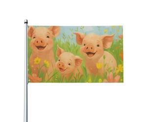 Drapeaux De Jardin Cochons De Ferme Heureux Dans Un Pré Fleuri Bannière Extérieure Premium Treer Drapeau Pour Patio Ferme Balcon Fête 90X150 CM