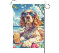 Drapeaux De Jardin Cocker Spaniel Drôle Et Mignon Pour L'Été, Sur La Plage Et Le Littoral Drapeaus Décoratif Imperméabiliser Drapeau Fierté Couleurs Vives Bannières Extérieure Pour 30X45CM