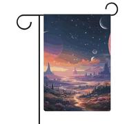 Drapeaux de jardin colorés rétro sur le thème de l'espace 30,5 x 45,7 cm, drapeau extérieur double face, drapeau de cour d'été, drapeau floral de bienvenue, drapeaux de jardin saisonniers, décorations