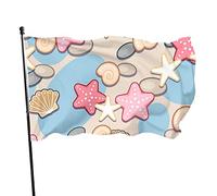 Drapeaux De Jardin Coquillage Et Étoile De Mer Sur La Plage Bannière De Drapeaux Personnalisés Imprimé Bannière, Pour D'Intérieur, Balcon, Jardin, 90x150cm