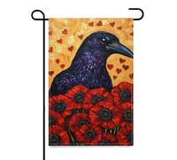 Drapeaux De Jardin Corbeau Dans Un Champ De Coquelicots Résiste Aux Intempéries Treer Drapeau Coupe-Vent Et Étancheune Garden Flag Pour Balcon Fête Patio 30X45Cm
