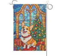 Drapeaux De Jardin Corgi Avec Un Motif De Vitrail Vibrant Et Un Fond Fleuri Bannières Extérieure Imperméabiliser Bannière Jardins Résistant Drapeau Fierté Pour Défilé Festivals 30X45CM