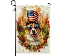 Drapeaux de jardin Corgi du 4 juillet 30,5 x 45,7 cm double face pour l'extérieur, le jour de l'indépendance pour chien, drapeau vertical standard en toile pour maison, fleurs, animaux de compagnie