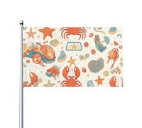 Drapeaux De Jardin Crabe, Étoile De Mer Et Coquillage Pelouse Drapeaux Résiste Aux Intempéries Drapeau Extérieur Pour Ferme Célébrations Balcon Fête 90X150 CM