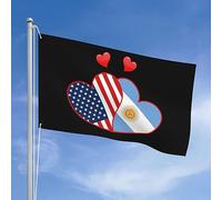 Drapeaux De Jardin Cœurs Des États-Unis, Des Américains Et De L'Argentine Bannière Jardins Résistant Bannières Extérieure Decoration Drapeaus Décoratif Pour Défilé Festivals Balcon 90X150CM