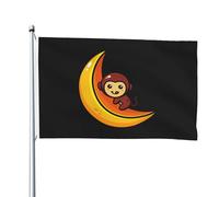Drapeaux De Jardin Cute Monkey Climbing On The Moon Bannières Extérieure Imperméabiliser Drapeaus Décoratif Résistant Drapeau Fierté Pour Festivals Défilé Fête 90X152CM