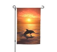 Drapeaux de jardin dauphin et coucher de soleil pour extérieur 30,5 x 45,7 cm, drapeau de jardin saisonnier double face avec œillets pour décoration de maison, toile de fond pour photo