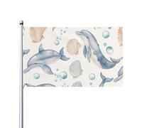 Drapeaux De Jardin Dauphin Gracieux Et Coquillage Treer Drapeau Premium Drapeau Extérieur Pour Patio Balcon Fête Ferme 90X150 CM