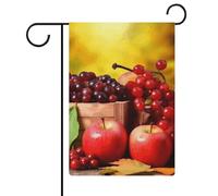Drapeaux de jardin d'automne avec feuilles rouges et fruits - 30,5 x 45,7 cm - Drapeau extérieur double face - Drapeau de cour d'été - Drapeau floral de bienvenue - Décorations de jardin saisonnières