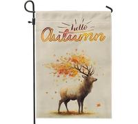 Drapeaux de jardin d'automne mignons de dessin animé - 30,5 x 45,7 cm - Double face pour décoration extérieure, feuilles d'érable d'automne, cerf - Drapeau en toile amusant pour enfant - Petit drapeau