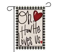 Drapeaux De Jardin Day Buffalo Plaid Oh How He Loves Us For Rustic Toutes Les Saisons Drapeau Extérieur Coupe-Vent Et Étancheune Treer Drapeau Pour Balcon Fête Jardinage S