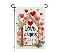 Drapeaux De Jardin Day Love Begins At Home Toutes Les Saisons Garden Flag Coupe-Vent Et Étancheune Pelouse Drapeaux Pour Jardinage Patio S