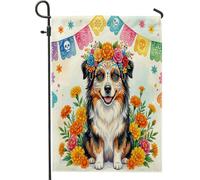 Drapeaux de jardin Day of the Dead Berger australien - 30,5 x 45,7 cm - Double face pour l'extérieur - Motif tête de mort floral - Petits drapeaux de maison en toile de jute pour l'extérieur