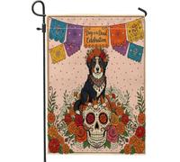 Drapeaux de jardin « Day of the Dead » bernois de chien de montagne bernois de 30,5 x 45,7 cm pour l'extérieur, motif tête de mort, drapeaux de maison standard en lin, drapeaux de maison bohème pour