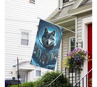 Drapeaux de jardin de 0,9 x 1,5 m 200d - Bannière de bienvenue lourde avec œillets en laiton - Bannière de décoration extérieure - Drapeau 3D loup attrape-rêves - Drapeaux de cour pour toutes les