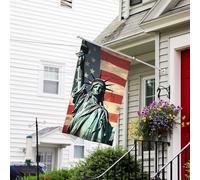 Drapeaux de jardin de 0,9 x 1,5 m 200d - Bannière de bienvenue lourde avec œillets en laiton - Bannière de décoration d'extérieur statue de la liberté contre les drapeaux de cour pour toutes les