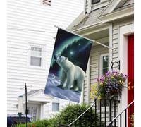 Drapeaux de jardin de 0,9 x 1,5 m 200d - Bannière de bienvenue lourde avec œillets en laiton - Bannière de décoration extérieure - Drapeau d'extérieur - Ours polaires - Aurores boréales - Drapeaux de