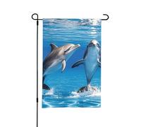 Drapeaux de jardin de 30,5 x 45,7 cm - Drapeau de bienvenue vertical double face - Deux dauphins pour l'extérieur - Drapeau décoratif pour décoration de cour de vacances