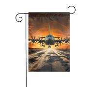 Drapeaux de jardin de 30,5 x 45,7 cm - Drapeau de jardin d'hiver double face - Avion militaire atterrissant sur des pistes de l'armée de l'air contre un beau ciel sombre à l'extérieur - Drapeau