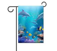 Drapeaux de jardin de 30,5 x 45,7 cm, drapeau de jardin d'hiver double face bleu océan sous-marin poisson extérieur drapeau décoratif bleu océan poisson jardin cour drapeau vertical pour toutes les