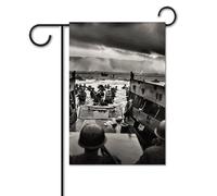 Drapeaux de jardin de 30,5 x 45,7 cm en toile de jute double face avec photo du débarquement de Normandie, drapeau de bienvenue, panneau de plage, décoration extérieure pour toutes les saisons