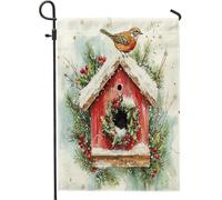 Drapeaux de jardin de 30,5 x 45,7 cm pour l'extérieur, motif aquarelle amusant de nichoir standard, drapeau de maison en lin standard, drapeau d'hiver pour cour, jardin, pelouse, décoration extérieure