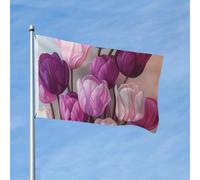 Drapeaux de jardin de 7,6 x 1,5 m pour extérieur - Bouquet de tulipes violettes et roses - Drapeau double face pour chambre à coucher, intérieur - Drapeaux légers de cour et de bateau pour décorations