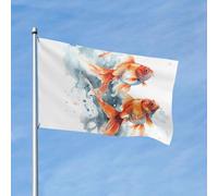 Drapeaux de jardin de 7,6 x 1,5 m pour extérieur - Trois poissons rouges aquarelle éclaboussure drapeau double face pour chambre à coucher, drapeaux de cour légers et de bateau pour décorations