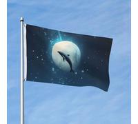Drapeaux de jardin de 7,6 x 1,5 m pour l'extérieur - Ciel nocturne, lune, dauphin - Drapeau double face pour chambre à coucher, intérieur - Drapeaux légers de cour et de bateau pour décorations