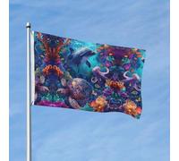 Drapeaux de jardin de 7,6 x 1,5 m pour l'extérieur - Drapeau sous-marin tortue dauphin pieuvre double face pour chambre à coucher, intérieur, drapeaux de cour et de bateau pour décorations extérieures