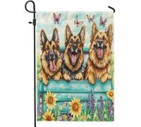 Drapeaux de jardin de berger allemand de printemps 30,5 x 45,7 cm pour extérieur, chiot, camion, tournesol, drapeaux verticaux standard en lin pour maison, animal de compagnie, jardin, pelouse