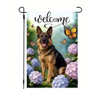 Drapeaux de jardin de bienvenue printemps été 5,1 x 45,7 cm double face en toile de jute rustique rustique berger allemand drapeau de jardin printemps été décorations extérieures, cour, pelouse