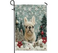 Drapeaux de jardin de bouledogue français de Noël 30,5 x 45,7 cm double face pour l'extérieur, motif d'arbre de Noël, drapeaux de maison en toile standard, drapeaux de maison, drapeaux pour animaux de