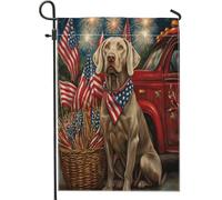 Drapeaux de jardin de Braque de Weimar du 4 juillet - 30,5 x 45,7 cm - Double face pour l'extérieur, le jour de l'indépendance - Motif chien - Drapeau de maison en toile standard - Drapeau rouge pour