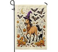 Drapeaux de jardin de chevaux d'Halloween 30,5 x 45,7 cm pour l'extérieur, joli motif chauve-souris de vacances, drapeaux de maison en lin standard, fantômes pour cour, cour, pelouse, décoration