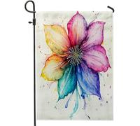 Drapeaux de jardin de clématite printanière, 30,5 x 45,7 cm, double face pour l'extérieur, fleurs aquarelles colorées, petits drapeaux de maison, drapeaux de maison en toile de jute florale, drapeau