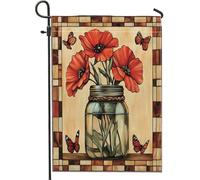 Drapeaux de jardin de coquelicots de printemps 30,5 x 45,7 cm double face pour l'extérieur, fleurs, feuilles, vitrail, cour, petits drapeaux de maison, drapeaux de maison en toile de jute florale pour