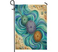 Drapeaux de jardin de luxe abstraits d'oursin, 30,5 x 45,7 cm, double face pour l'extérieur, l'été, la plage, la mer, le bord de la mer, la plage, le jardin, la pelouse, drapeau de pelouse