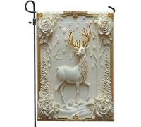 Drapeaux de jardin de luxe en forme de cerfs de Noël 30,5 x 45,7 cm double face pour l'extérieur, Noël 3D en relief forêt avant cour, petits drapeaux de maison en toile de jute pour extérieur