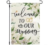 Drapeaux de jardin de mariage, bannières décoratives florales romantiques pour porche, cour, fête, 45 x 30 cm, drapeau à suspendre en polyester (B)
