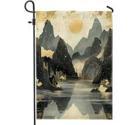 Drapeaux de jardin de montagne asiatiques modernes de 30,5 x 45,7 cm double face pour décoration extérieure, orientalisme, paysage, cour, petits drapeaux de maison en toile de jute pour extérieur