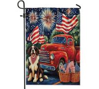 Drapeaux de jardin de montagne bernois du 4 juillet 30,5 x 45,7 cm double face pour l'extérieur, motif chien de l'indépendance, drapeau de maison en toile standard, drapeau rouge pour camion, cour