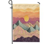 Drapeaux de jardin de montagne esthétiques rétro 30,5 x 45,7 cm double face pour extérieur, drapeaux de pelouse en toile de jute psychédélique standard, cool des années 70, décoration extérieure