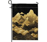 Drapeaux de jardin de montagne modernes abstraits, 30,5 x 45,7 cm, double face pour décoration extérieure, orientalisme noir et doré, petits drapeaux de maison, drapeaux asiatiques cool en toile de
